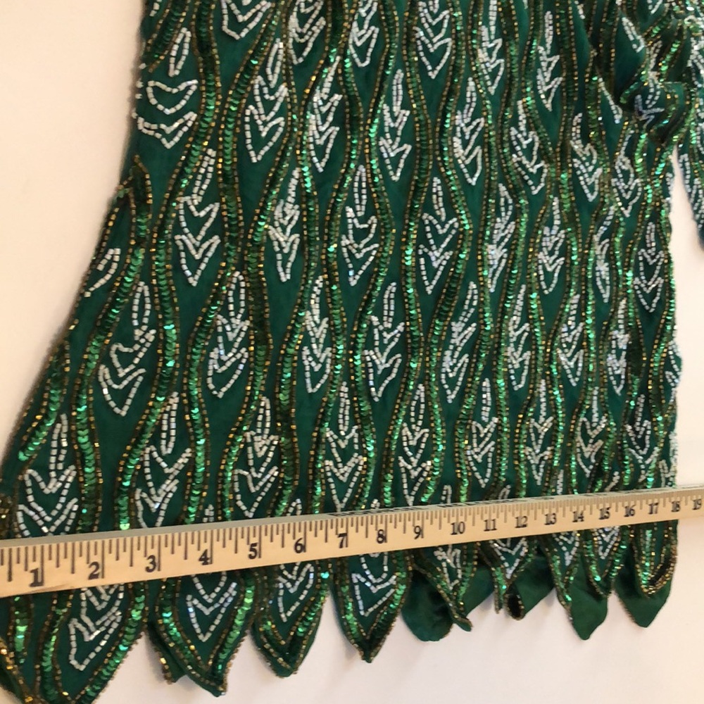 Sequin Green Beaded Short Sleeve Formal Top Elegant Green Beaded Top 80s Dynasty - Picture 5 of 16